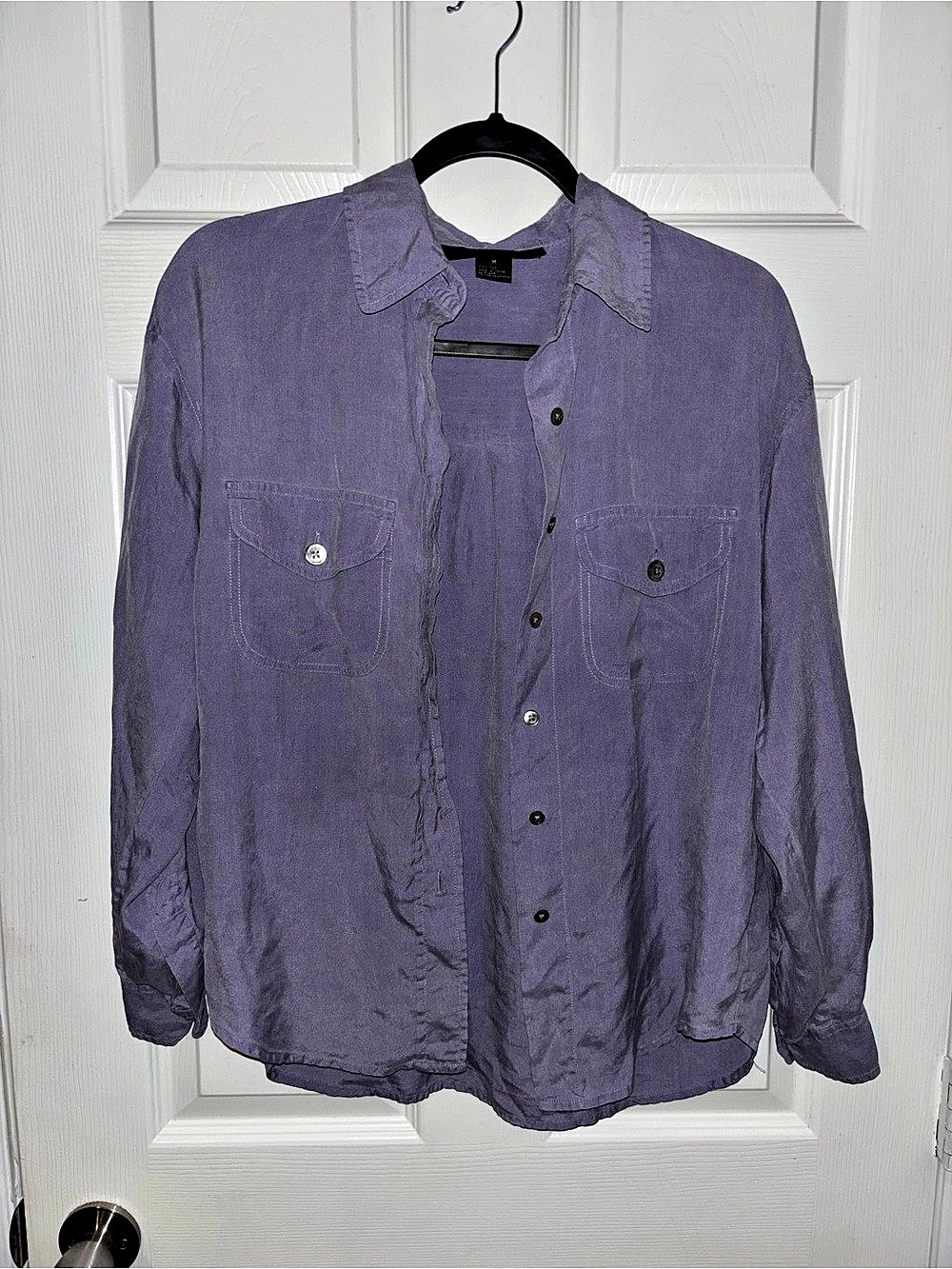 Classiques Women's Rayon Button Down Shirt in Purple Size Medium